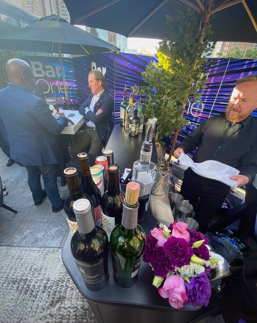 Outdoor reception in front of Joyride Pizza