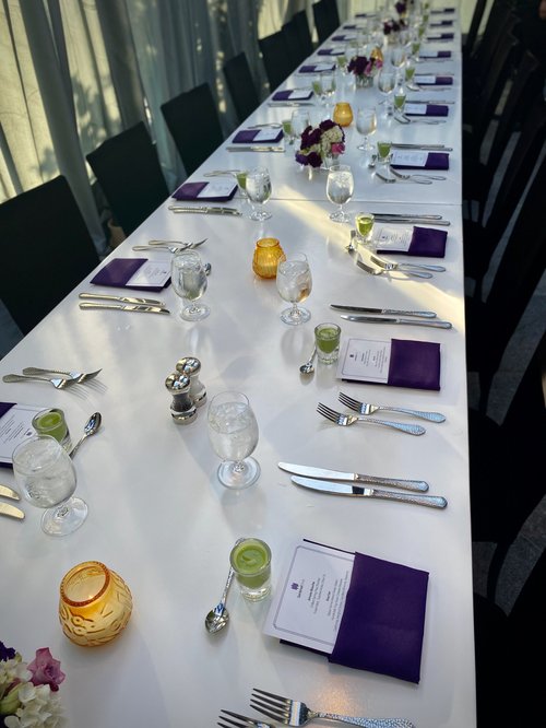 Event setup with string lights on the patio